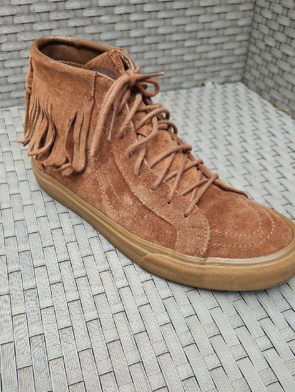 Vans Sk8-Hi Moccasin Bison Brown Suede Fringe Chukka Boots Unisex Men 8.5 Wm 10